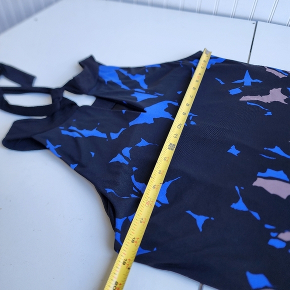 Just Taylor Blue Black Tan Tropical Floral Halter Knee Leghth Tie Back Dress 8 - Picture 13 of 13